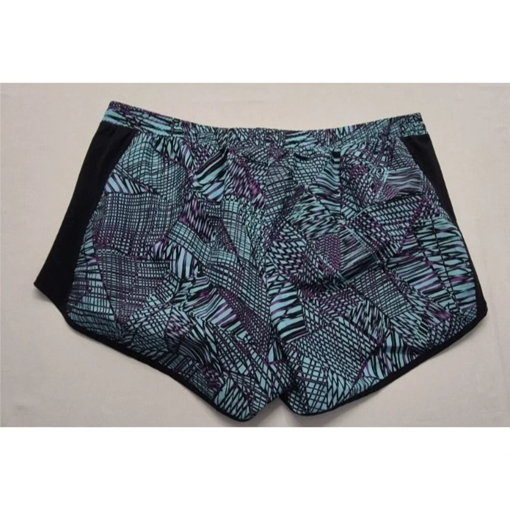 Under Armour womens black/teal/purple print running shorts XL Heat Gear exercise